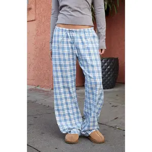 John Galt Women's Light Blue Plaid Anastasia Baggy Pants