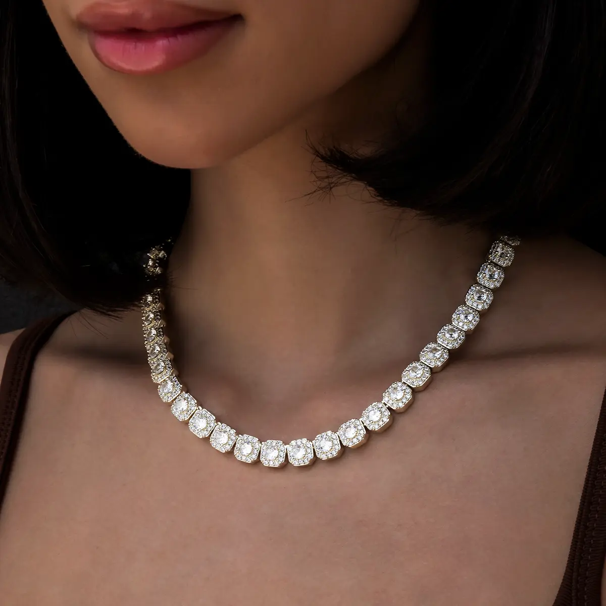 GLD Clustered Tennis Necklace in Yellow Gold- 8.5mm - Perfect Gift #tiktokshopsummersale