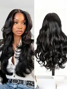 26" Body Wave Lace Front Wig, 4x1 Middle Part, Premium Synthetic Fiber, Glueless, Lightweight, Natural Look, All-Day Wear