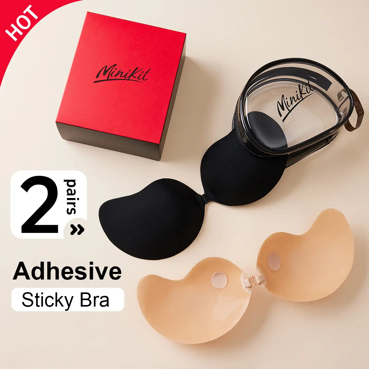 Minikit Adhesive V-bra Fabric,Invisible push up sticky bra【2 pairs】womenswear Comfort Lady underwear,Party dress, Bridal bra.