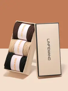 Linfemand Classic Linen Texture Retro Fashion Women's Socks Set, Comfortable Cotton Knit Breathable Skin-Friendly, 3 Pairs Gift Boxed