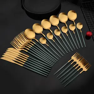30-Piece Portuguese Style Stainless Steel Cutlery Set, Matte Finish, High-End Forks, Spoons, Coffee Scoops, Ideal for Home, Hotel, Events, Dinner Set