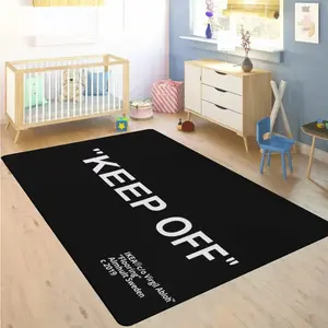 "KEEP OFF" Minimalist Slogan Flannel Area Rug - Oversized Soft Plush Mat for Living Room & Bedroom, Non-Slip Thick Streetwear Pattern Home Decor for Modern Enthusiasts Home Decor Rugs, Home Decorative Rug