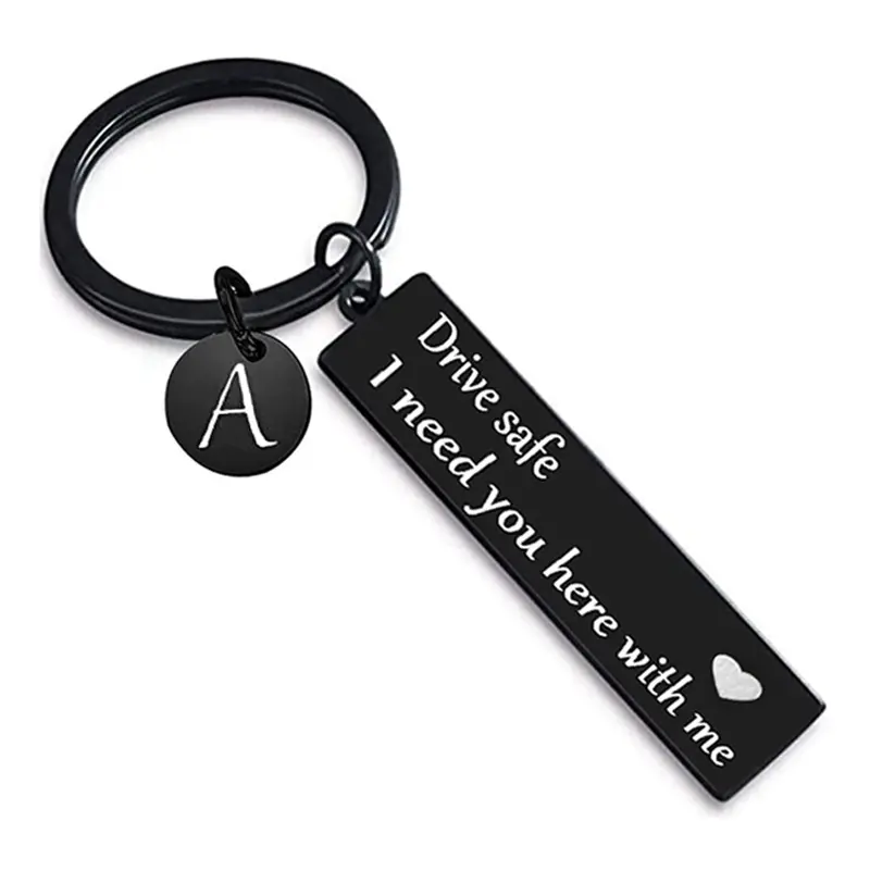 Personalized Drive Safe Keychain with Engraved Initial, Metal Car Key Accessory, Thoughtful Boyfriend Gifts, Birthday Gifts for Him, Sentimental Boyfriend Gifts