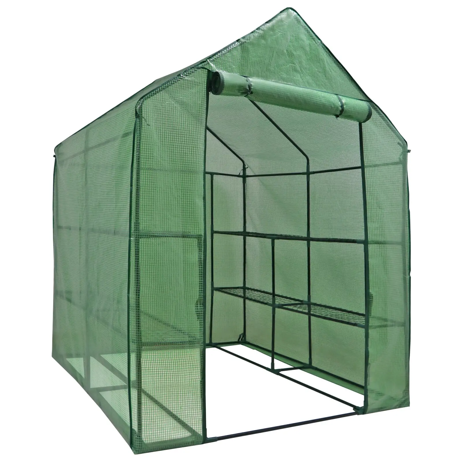 Zeny Garden Greenhouse Growing Kit, 2-Tier 8-Shelf Lightweight Metal Walk-In Portable Indoor-Outdoor Plant Gardening Canopy with Roll-Up Zipper Door, Sun Protection & Powder Coating