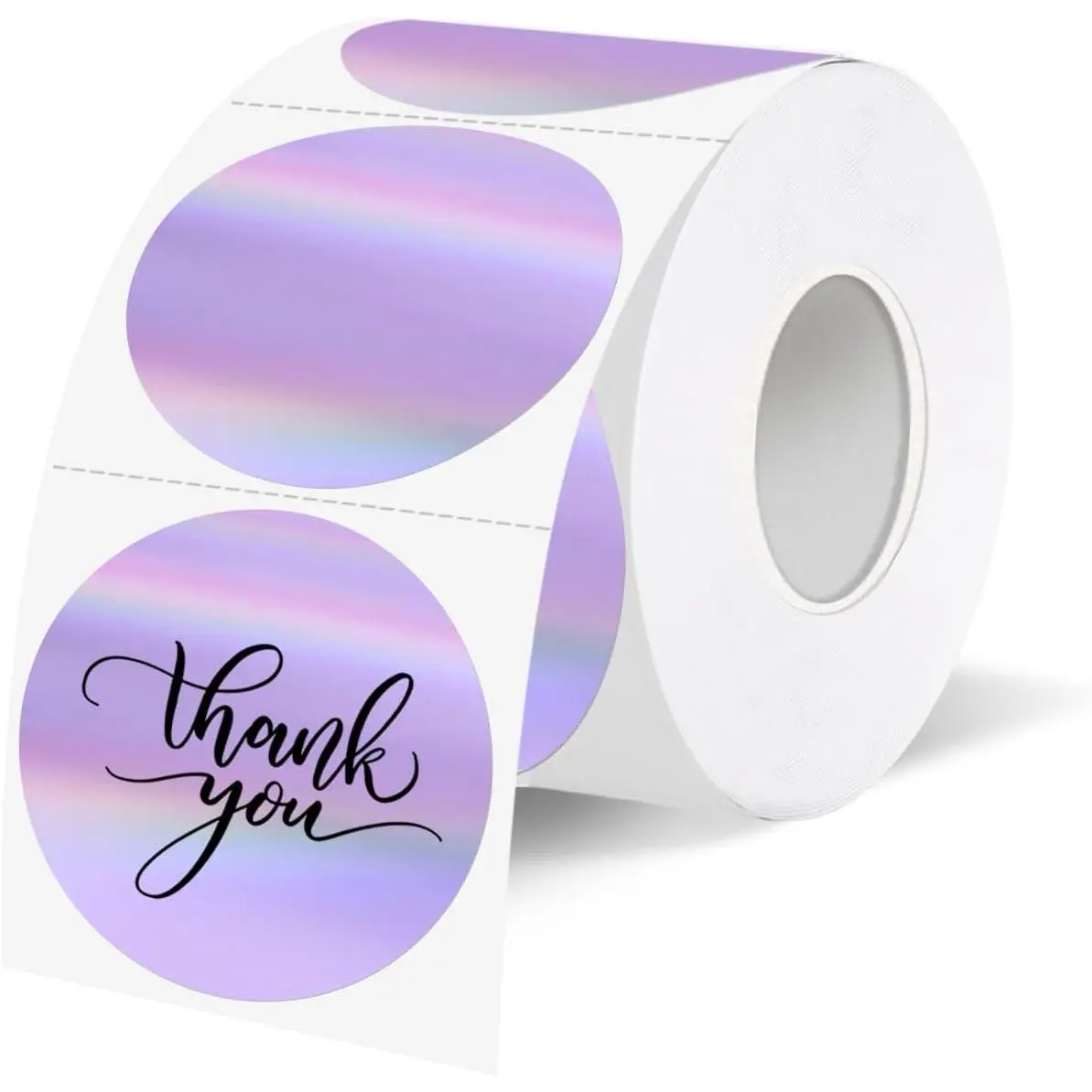 1.5" Holographic Direct Thermal Label Stickers, Round Printable Rainbow Glitter Thermal Printer Sticker Labels for  Wrapping, Self-Adhesive DIY Custom Logo Design- Purple