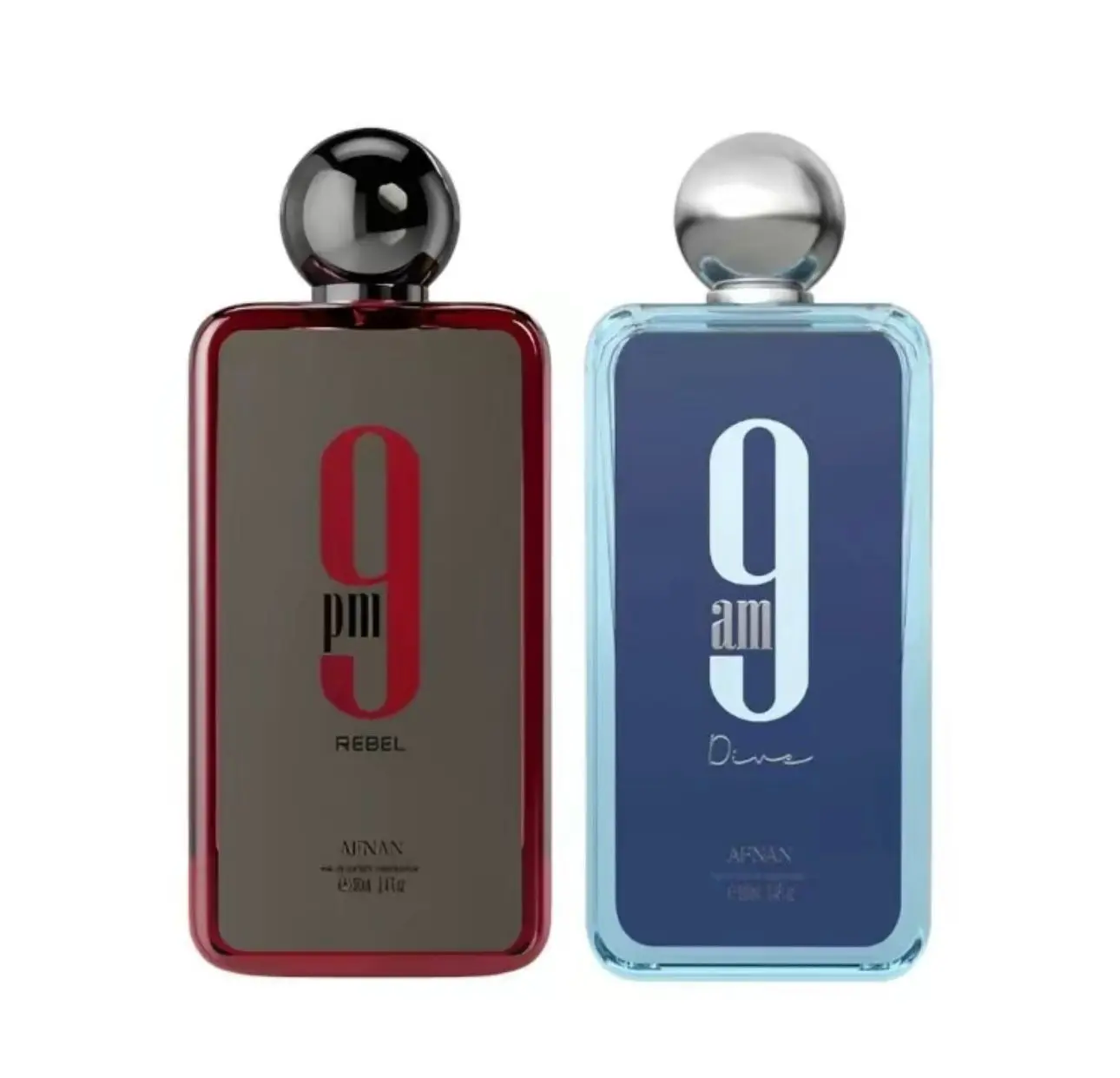 Afnan Combo Bundle 9PM Rebel + 9AM Dive - 3.4 oz each Perfume Spray