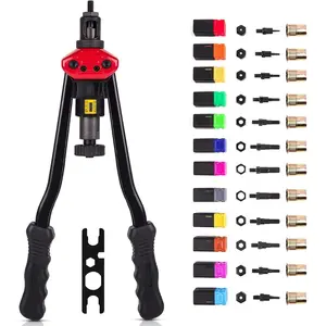 16" RIVET NUT TOOL Hand Blind Riveter,RIVNUT Riveting Tools with Nut Setting System M3 M4 M5,m6,m8,m10 M12, 10-24, 1/4-20, 5/16-18,3/8-16,totally 11 mandrels+110PCS Rivets Nuts (17" RIVET GUN)