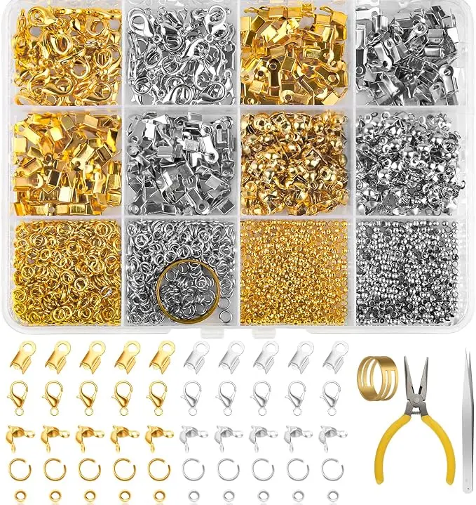 1273 Piece Bracelet Clasps Set, Chain Clasp Set, Including Lobster Clasp, Clip, Wrap Clasp, Connector, Fixing Bead, Tweezers, Finger Ring, Pliers