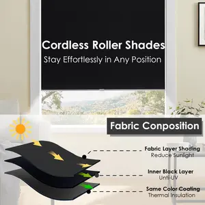 Cordless 100% Blackout Roller Shades for Windows,UV Protection Pull Down Shades,Room Darkening Door Blinds Thermal Insulated Fabric for Home Office and Bedroom(22" W x 72" H,Black)