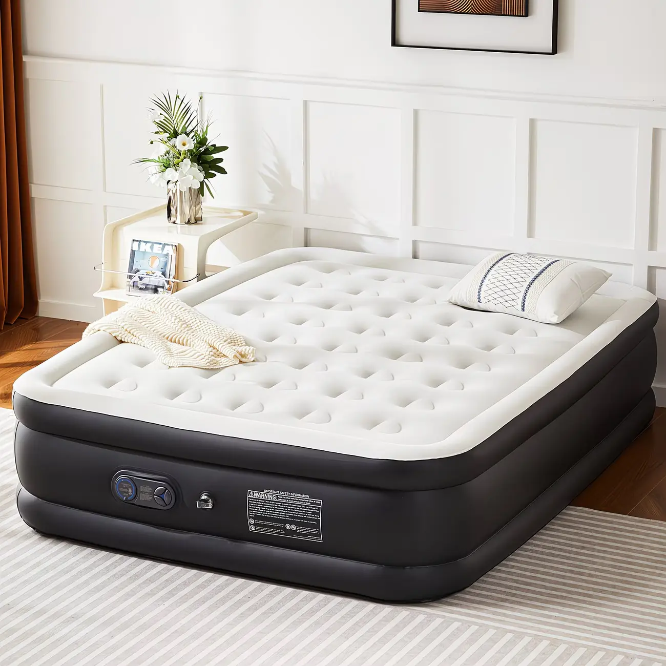 Twin Air Mattress, Double Height PVC Foldable Camping Mattresses with Built-In Pump, Inflatable Bed with Non-Slip Bottom for Home Use, 660 lbs Capacity, Foldable Mattress