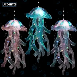 Jellyfish Design Light, 3 Counts Colorful Jellyfish Light, Hanging Jellyfish Decoration, LED Jellyfish Lantern for Festive Decoration