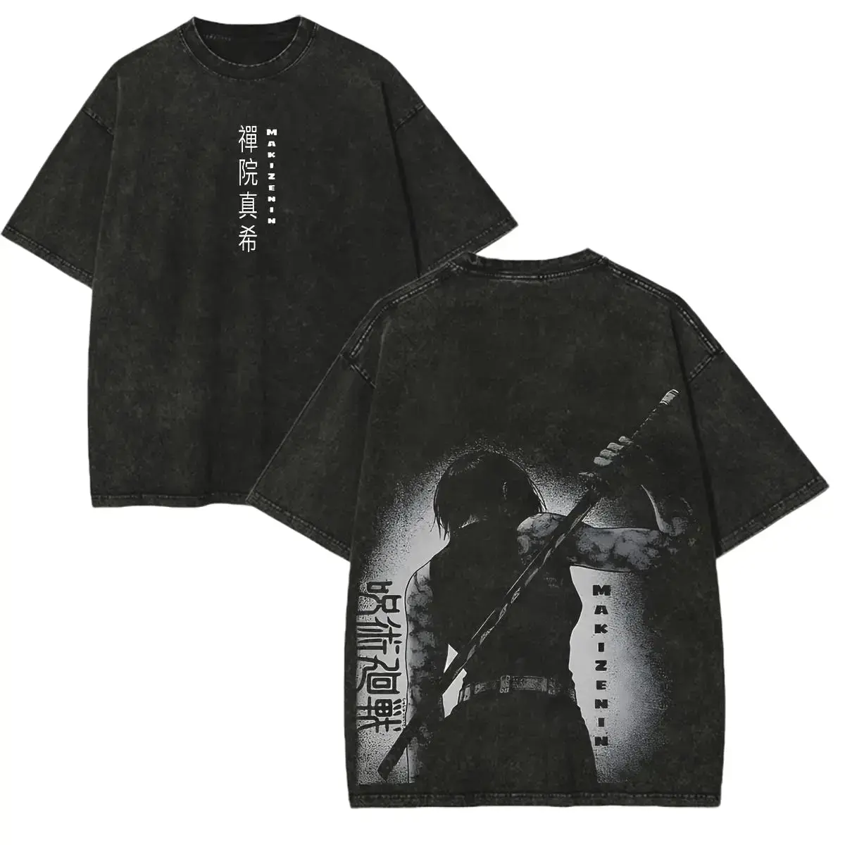 Men's Cute Graphic Anime T-Shirt, Vintage Jujutsu Kaisen Zenin Maki Printed Art, Distressed Pure Cotton, Sizes S, M, L