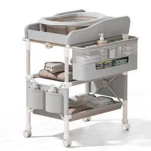 Baby Changing Table, Versatile Folding Changing Table with 2 Drawers, Portable Baby Diaper Changing Station with Toy Holder, Adjustable Height (39.7" to 42.9") Mobile Nursery Diaper and Newborn