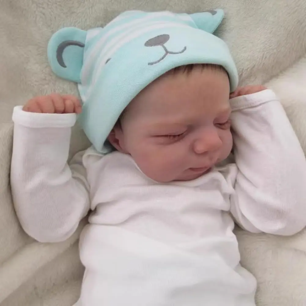 18-Inch Realistic Newborn Soft Doll 3D Painted Skin Visible Veins Soft Blue Hat White Outfit Toy for Kids Ages 3+