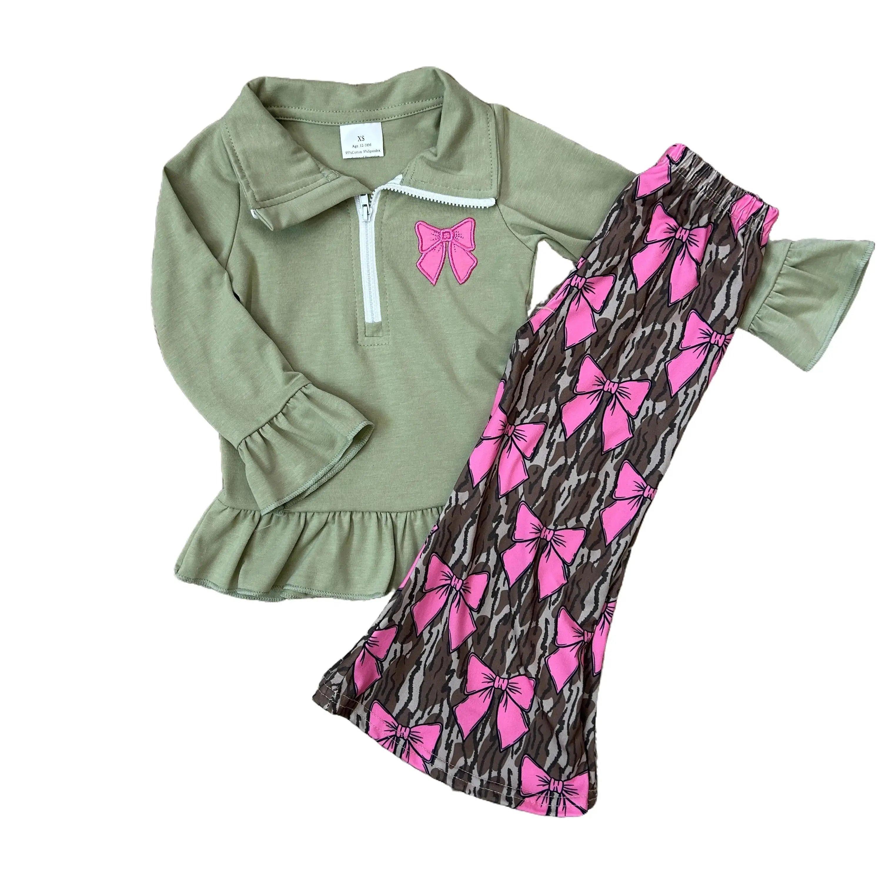 Girls' Camouflage Graphic Long-Sleeve Pullover - Bow-Print Unique Design Hunting-Style All-Seasons Kids' Outerwear, Camouflage Graphic Pullover