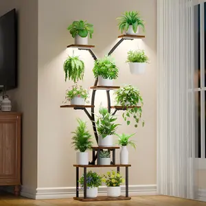 63" Metal 7 Tiered Plant Stand with Grow Lights, Tall Plant Display Rack Organiser for Hanging Plants, Large Plant Flower Holder Shelf for Indoor & Outdoor Nature-Decor