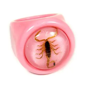 212 MAIN Fashion Gold Scorpion Motif Pink Acrylic Ring - High Quality Components, Acrylic Base, Size 7, Water Sports Accessory