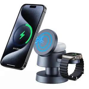 Domars 4 in 1 Wireless Charger for iPhone 17 Charging Station with Night Light, 15W 3 in 1 Travel Stand for MagSafe Charger for iPhone 17/16/15/14/13/12/11/X Pro/Max/Plus/Air Apple iWatch Airpods