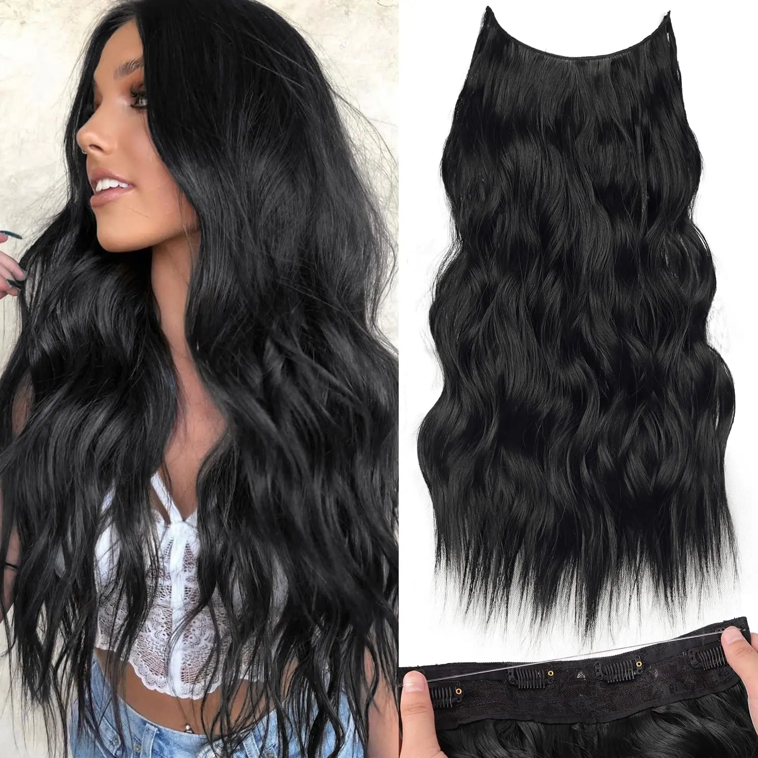 Halo Hair Extensions Invisible Wire Clip on 20、24 Inch