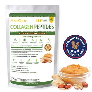 MariGold Grass-fed Collagen Peptides Powder Drink - Peanut Butter 1LB - Type I & III Bovine Hydrolyzed Collagen, Non-GMO, rBST/Dairy Free