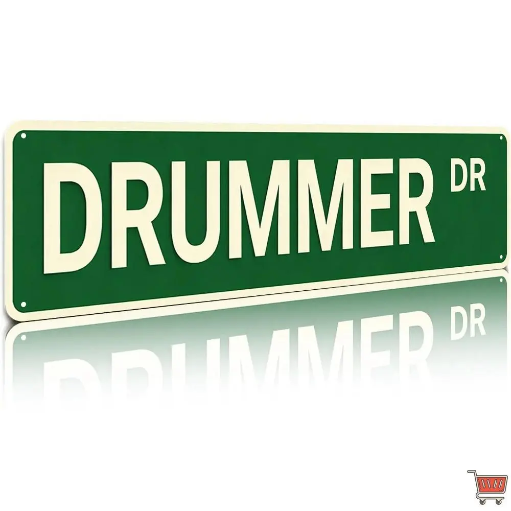 DRUMMER DR Street Sign 16x4 Inch Aluminum Metal Sign - Retro Musician Wall Decor for Man Cave, Garage, Music Studio, Home, Bar - Novelty Tin Sign Gift for Drummers, Band Members, Music Lovers