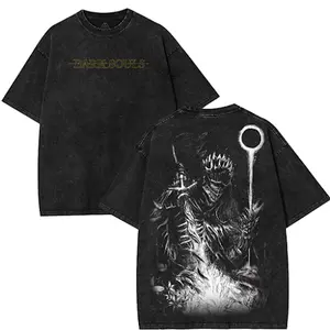 Dark Souls The Soul Cinder Retro Limited Vintage Oversized Washed Lightweight Cotton T-Shirt for Game Fans Streetwear Graphic Tee Casual Crewneck Tops Apparel Clothes Pieces Printed Seamless Soft Tshirt