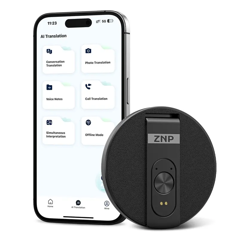 ZNP Lightweight Portable AI Translator Audio Device - 150+ Languages, 0.5s Response Time, Bluetooth-Enabled, Magnetic Phone Holder with Phone Holder Design, Cellphone Video & Voice Call Support, Ideal for Travel & Meetings, Smartphone Accessory