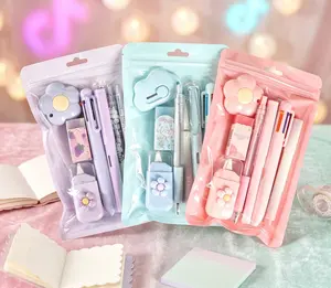 7 Pcs Cute Stationery Set Kawaii School Supplies Office Supplies Including Ballpoint Pens Pencil Sharpener Highlighter Correction Tape Ruler Utility Knife