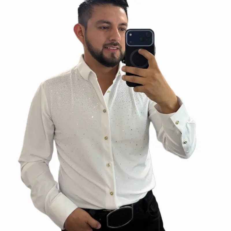 Midnight Rhinestone Slimfit Stretch Long-Sleeve Top, Men's Shirts