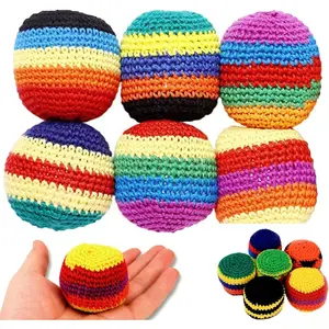 6 Pack 2.36 Inch Handmade Knitted Hacky Sack Set Multicolored Crochet Juggling Balls For Beginners Adults Nostalgia Classic Retro Skill Toy Durable Footbags For Outdoor Play