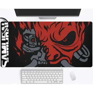 Cyberpunk Samurai Large Gaming Mouse Pad Smooth Keyboard Mat Desk Mat with Stitched Edges, Non-Slip Rubber Base Mouse Pad