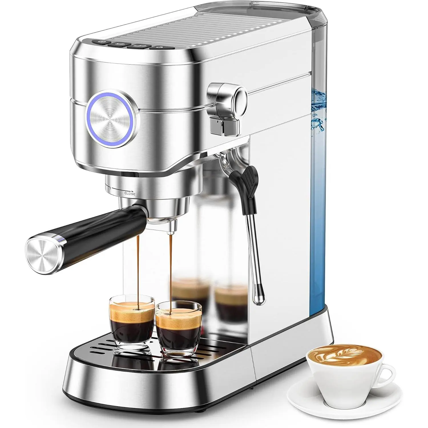 Kismile 20-Bar Pump Stainless Steel Semi-Automatic At Home Espresso Machine, 1350W Motor, PID Temp Ctrl, Small Footprint, 40.5oz Removable Tank, Detachable Steam Nozzle, Automatic Preheating, Drip Tray, Home Cappuccino & Latte Maker for Coffee Lovers