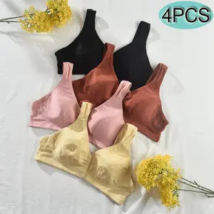4Pcs Women Front Closure Wireless Simple & Comfortable Stretch Camisole Bra Mother's Lingerie Skin-Friendly and Comfortable New Seamless Technology wireless bra contrast lace