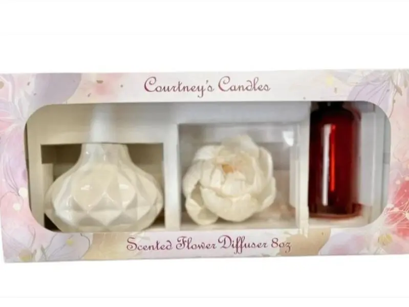 Courtney's Candles 8oz Flower Diffuser Gift Set - Home Fragrance Scent Aroma Freshener for Home Care Supplies