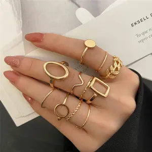 Modyle New Trendy Gold Silver Color Simple Irregular Geometric Oval Hollow Out Opening Ring For Women Girls Party Jewelry Gift