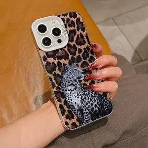 Silver Color Leopard Print Tpu Anti-Drop Phone Case for iPhone 6/7/8/x/XS/XR/XS Max/11/12/13/14/15/16 Pro Max, Perfect Gift for Women
