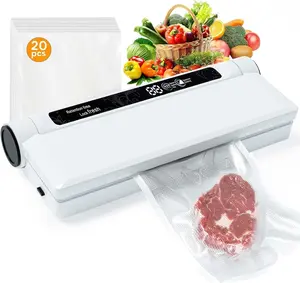 Vacuum Sealer Machine Fully Automatic Dual Use for Dry & Wet Foods Includes 40 Vacuum Sealed Bags One Click Operation Super Strong Suction Power BPA-Free Bags Compact Design