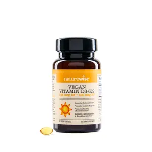 NatureWise Vegan Vitamin D3 + K2 - Natural D3 5000IU + Natural Vitamin K2 100mcg - Bone Support - High Absorption with Organic Cold-Pressed Olive Oil - Non-GMO - Mini Softgels - USA Manufactured
