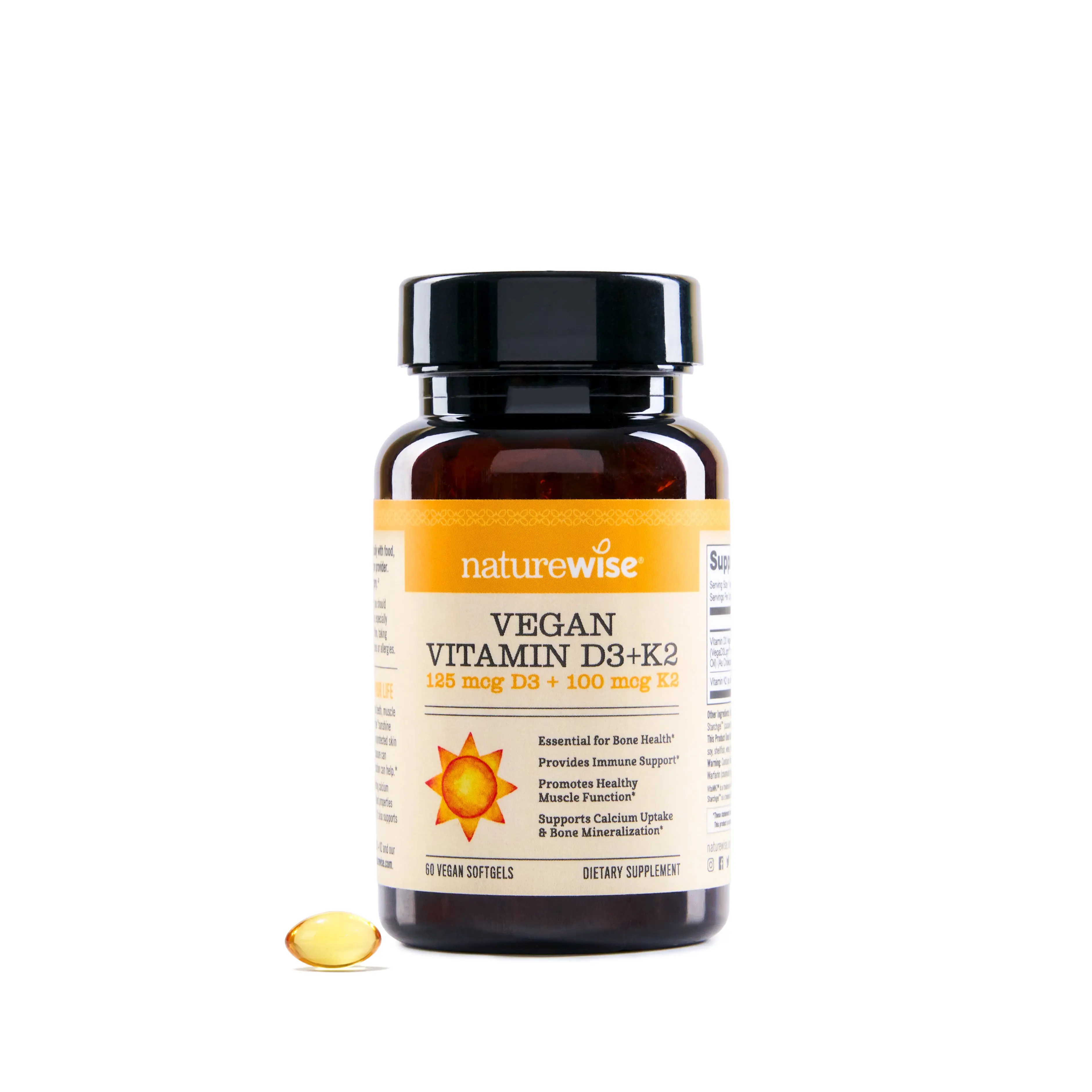 NatureWise Vegan Vitamin D3 + K2 - Natural D3 5000IU + Natural Vitamin K2 100mcg - Bone Support - High Absorption with Organic Cold-Pressed Olive Oil - Non-GMO - Mini Softgels - USA Manufactured