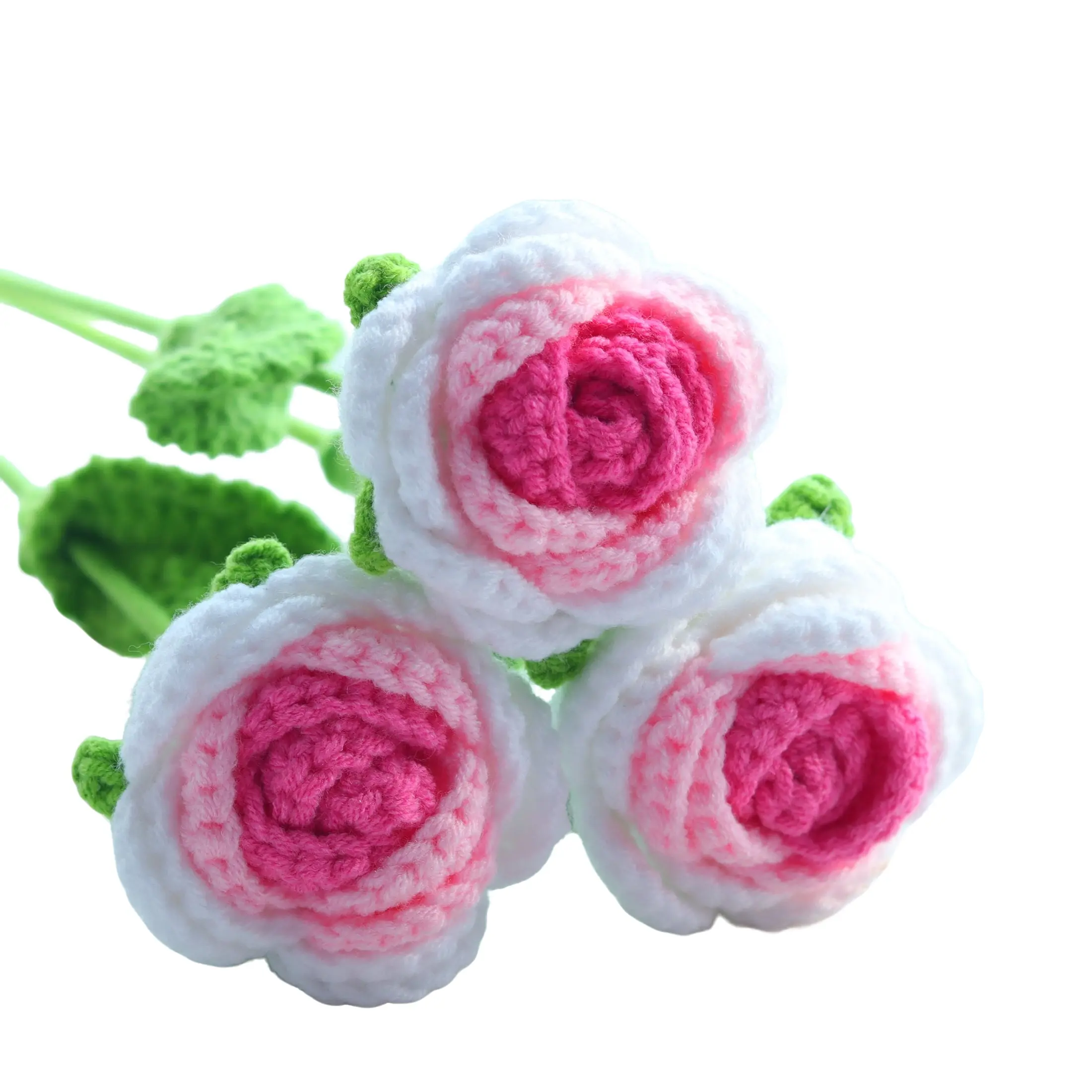 3/6counts /10 pcs Crochet Rose，Crochet Flowers ,Handmade  DIY Crochet Flowers Artificial Bouquet for Wedding Bridal Hand Flower, Home Decor, Valentine's Day Gift