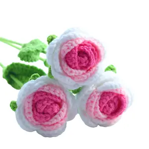 3/6counts /10 pcs Crochet Rose，Crochet Flowers ,Handmade  DIY Crochet Flowers Artificial Bouquet for Wedding Bridal Hand Flower, Home Decor, Valentine's Day Gift