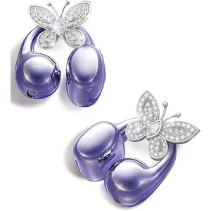 Clip-on Earbuds Wireless Bluetooth 5.4 Open Ear Headphones with Detachable Butterfly Earrings,IPX5 Waterproof, 50H Play,Jewelry Ear Buds,Comfortable for Women,for Gift,Parties (Purple)