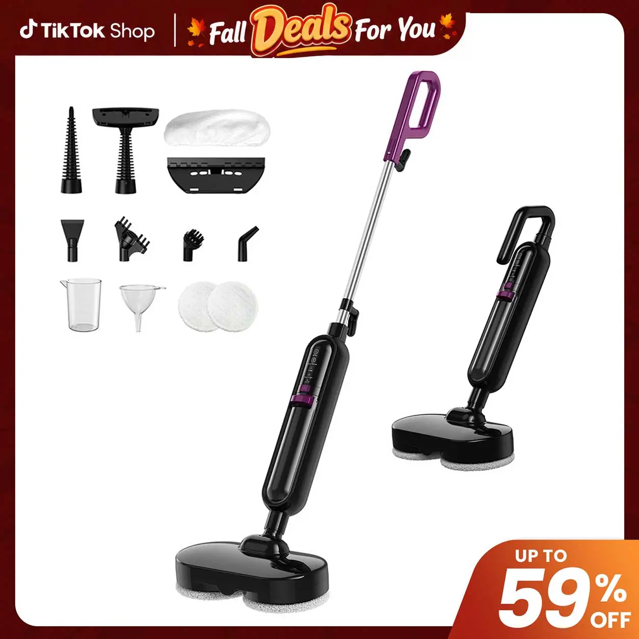 [BlackFriday] 10-in-1 Multi Surface Steam Mop EM-519, 1300W Electric Steam Cleaner with 5m Cord, 500ml Large Tank, 2 Adjustable Levels, 212°F Fast Heat-Up Grease Lift, 6 Round Pads, 9 Versatile Cleaning Accessories, Customer Service Support