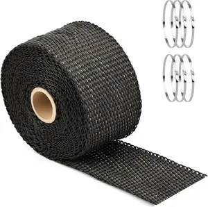 Exhaust Heat Wrap Roll, 2" x 16' Fiberglass Heat Shield Tape, Black Header Wrap with 6 pcs Stainless Ties for Motorcycle Car Truck Exhaust Pipes