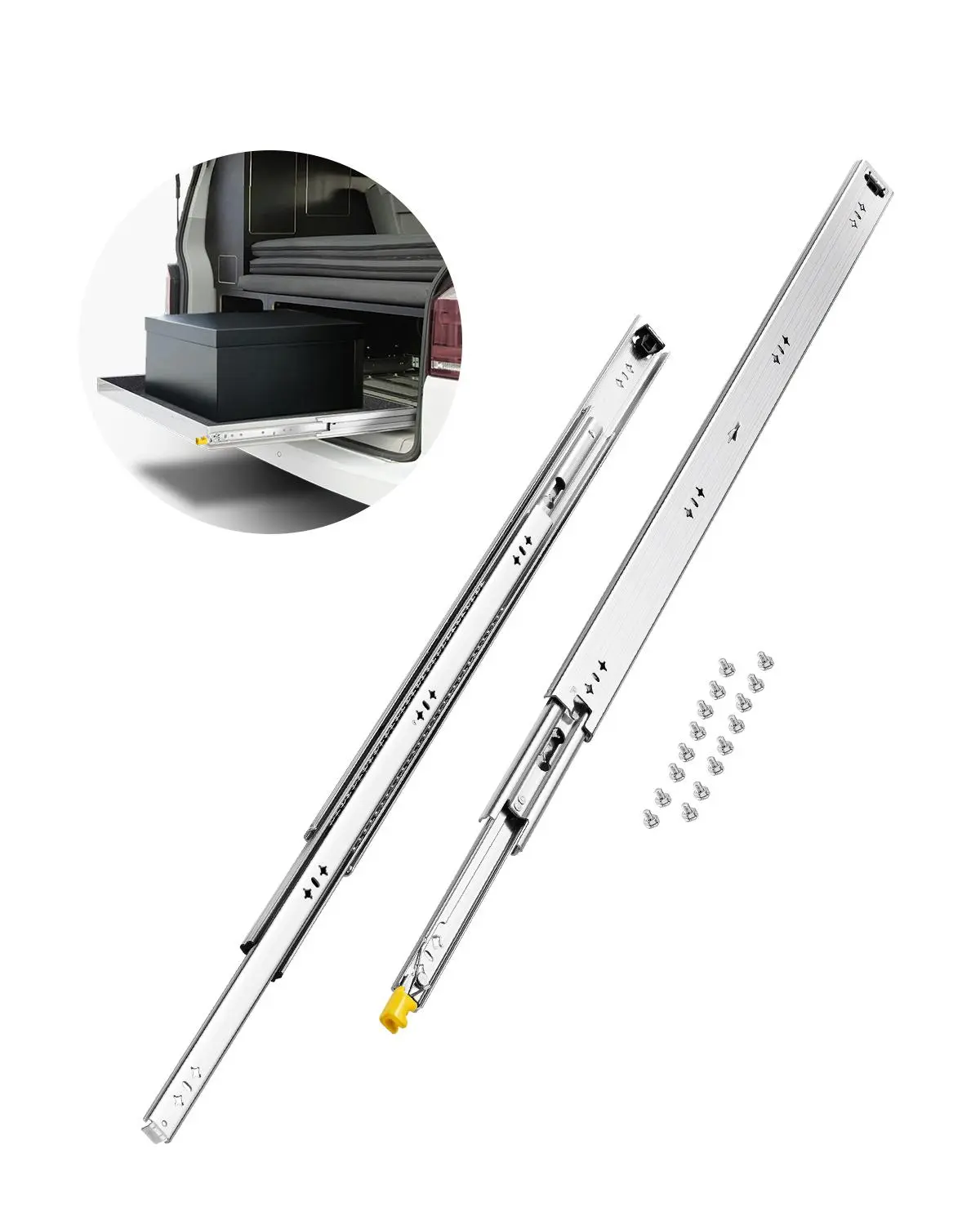 【DealsForYouDays】VEVOR Set of Two Drawer Rails, Sizes Ranging from 16 to 60 inches, 250 lbs Weight Limit, Locking Mechanism, Ball Bearing Side Mount Slide Rail