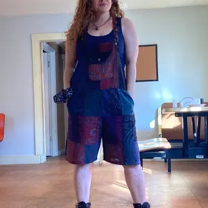 Cotton patchwork short-overalls, cotton patchwork romper