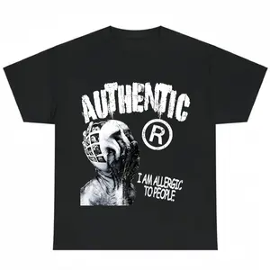 Graphic T-Shirt, Black and White, Cotton, Distressed Print I Am Allergic to People