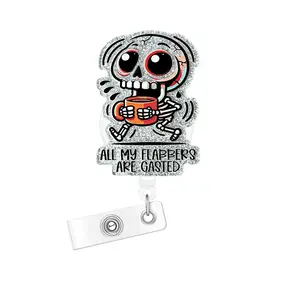 Funny Cartoon  Acrylic Bling Retractable Badge Reel, 1/16pcs Belt Clip Retractable Name Badge Holder for Nurse Doctor Student Worker Volunteer, Identification Badges & Supplies, Badge Reels Retractable