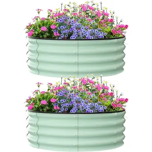 Garvee Round Galvanized Raised Bed, 2-pack 90 x 90 x 30 cm galvanized raised bed for gardening, round metal planter box for planting plants, vegetables, and flowers (green)